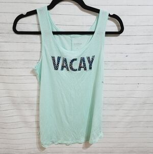 VACAY MULTICOLORED JEWELED AQUA TANK TOP, SZ XS, NEW W TAGS